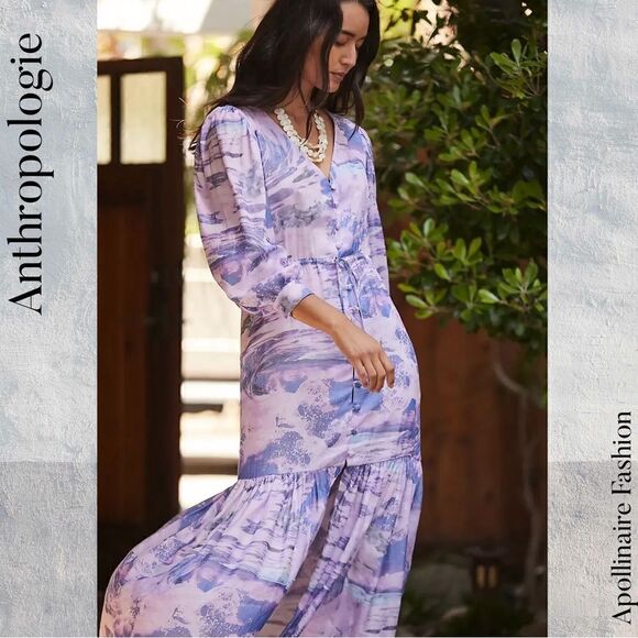 ANTHROPOLOGIE BY BOAMAR THE RIVERIA MAXI DRESS IN SEASCAPE NEW LARGE NWOT - Picture 3 of 11
